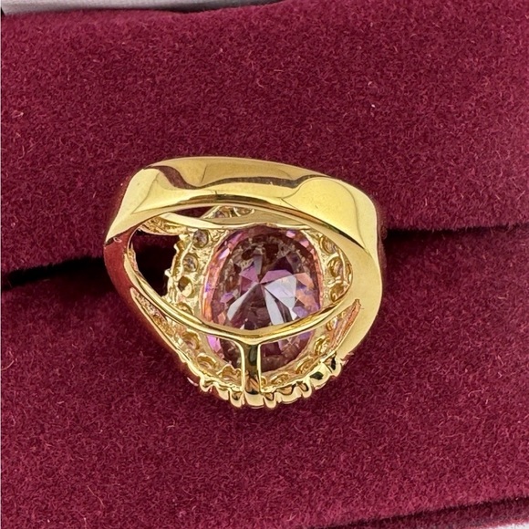 Vintage Jacqueline Kennedy Camrose & Kross Ring Simulated Oval Pink Halo Sz 6 - Picture 6 of 10